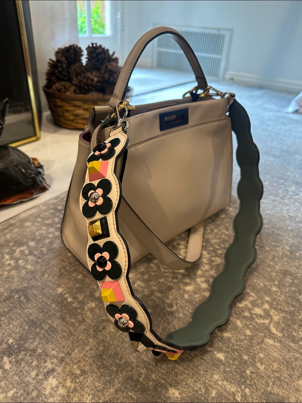 FENDI PURSE STRAP WITH GORGEOUS FLOWERS STUDS